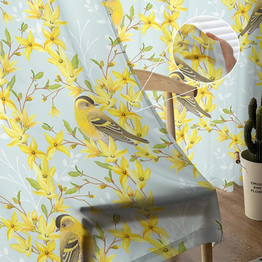 Yellow Flowers And Robins Sheer Curtains For Living Room Bedroom Tulle Curtain For Kitchen Voile Curtain Blind Panels