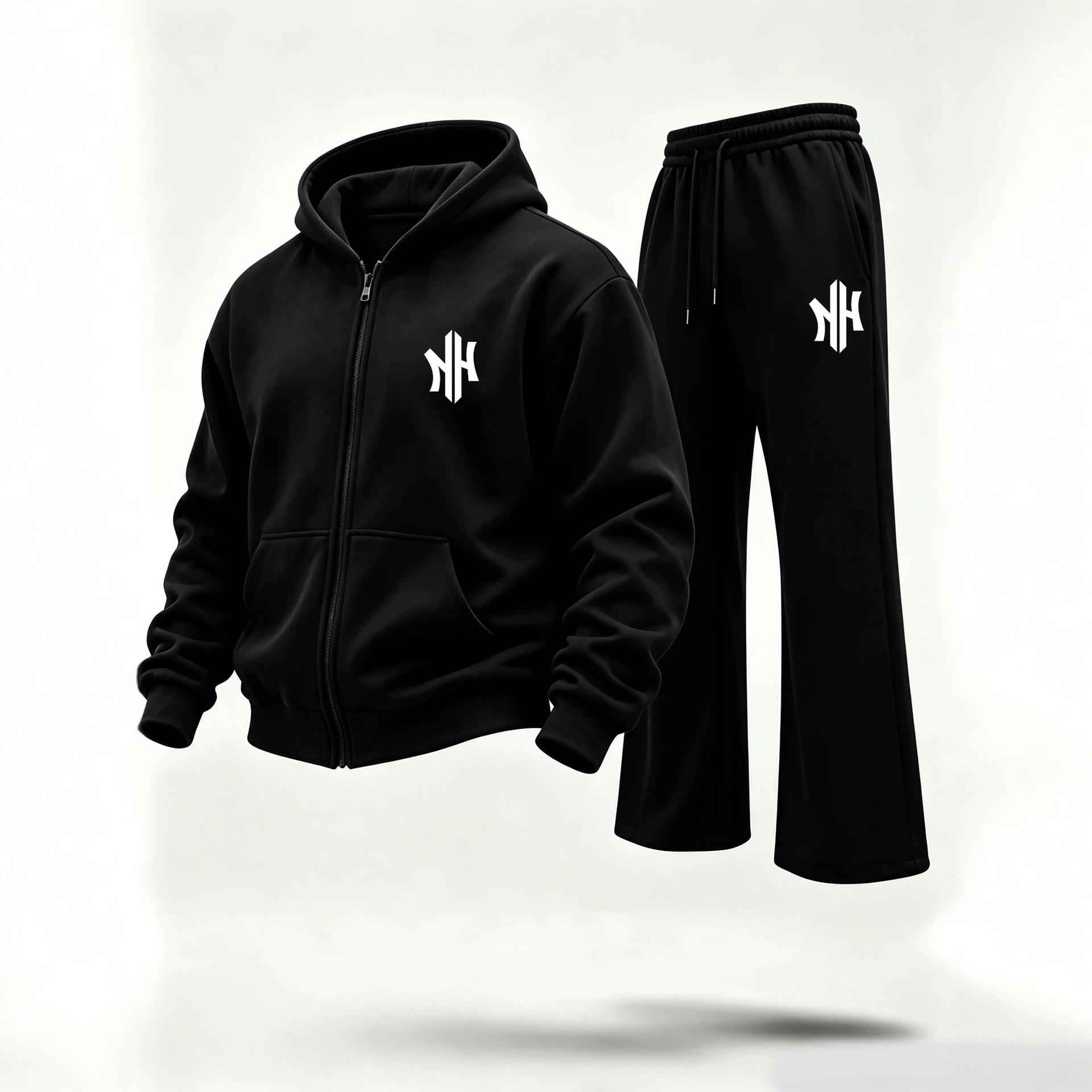 Multi-color letter hooded two-piece set, men`s
