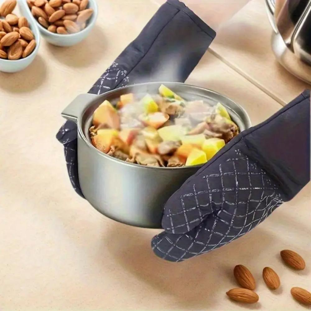 4-piece set of oven gloves and pan pads, 500°F kitchen heat insulation gloves, anti-slip silicone striped oven gloves, heat-resi