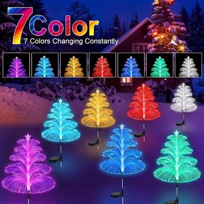 Decorações solares de Natal, luzes de árvores, árvore de Natal solar à prova d'água, luz de água-viva, fibra óptica de 5 camadas, 7 cores que mudam para decoração externa