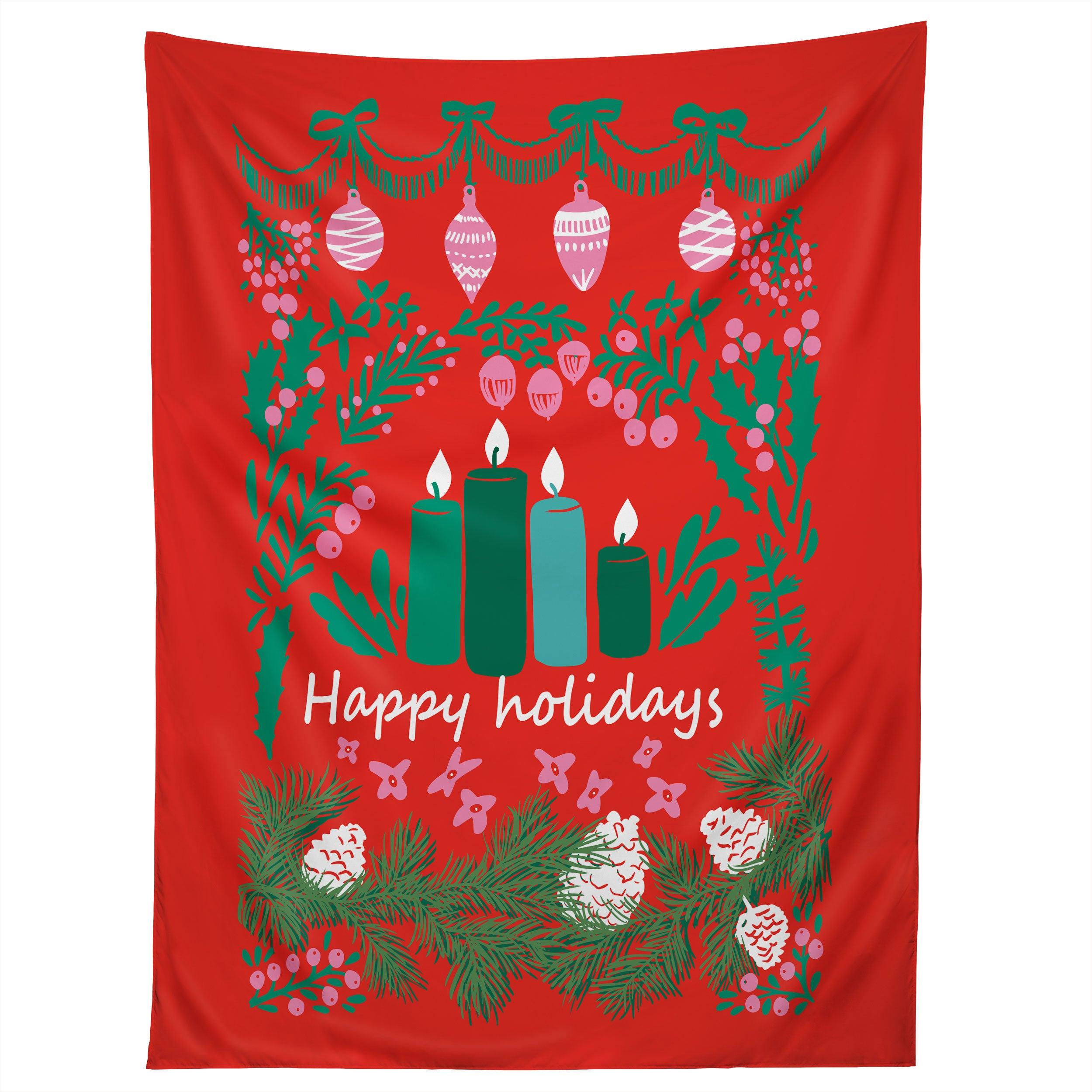 HAPPY HOLIDAYS GREETINGS FOLK tapestry 75x100