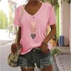 V-neck Short Sleeved T-Shirts Simple Heart Printed Shirt for Women In Summer Loose Slimming Versatile Top
