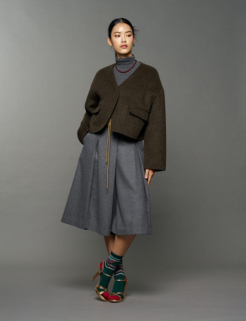 JOSUN Front Wrap-Style 3/4 Length Skirt-Style Pants