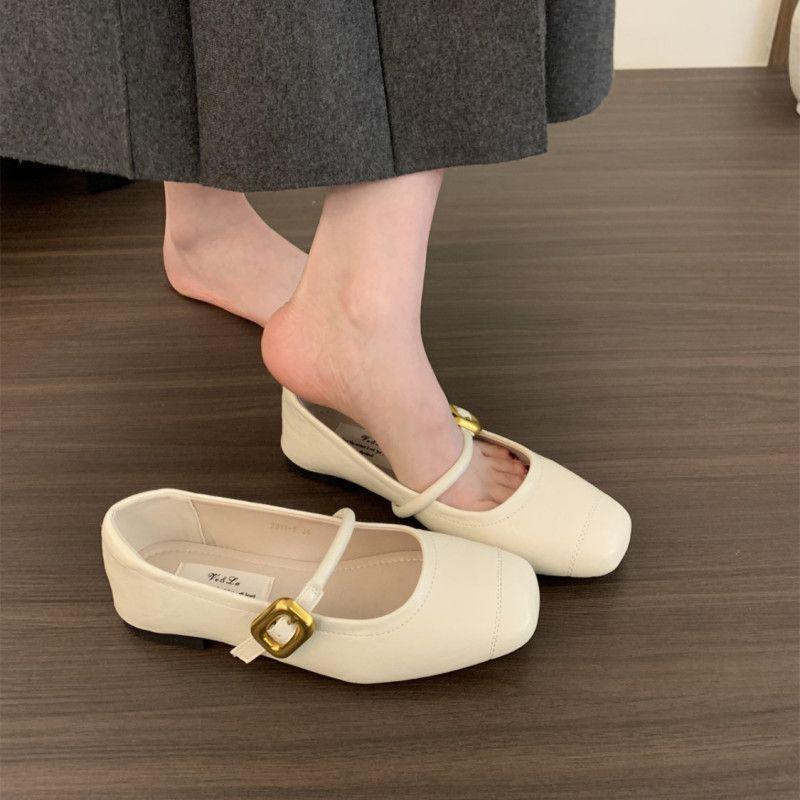 

Туфли-лодочки с квадратным носком серебристые женские весенне-осенние новые ретро маленькие кожаные туфли мягкие на плоской подошве Мэри Джейн 40