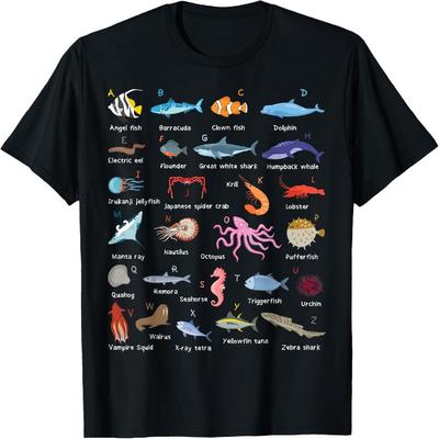 A-Z Ocean Life Exploration - Sea Creatures Alphabet T-Shirt