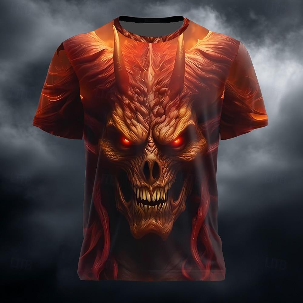 Men s Optical Illusion 3D Devil T Shirt Short Sleeve T shirt 3D Print Crew Neck Shirt Exaggerated Designer Horror Party XL