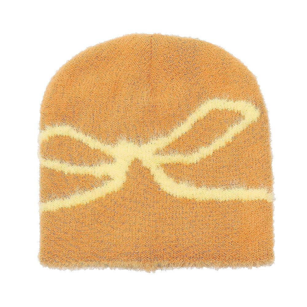 Plush Beanie Hat Brimless Cap Bow Jacquard Plush Warm Winter Hat Women 2025