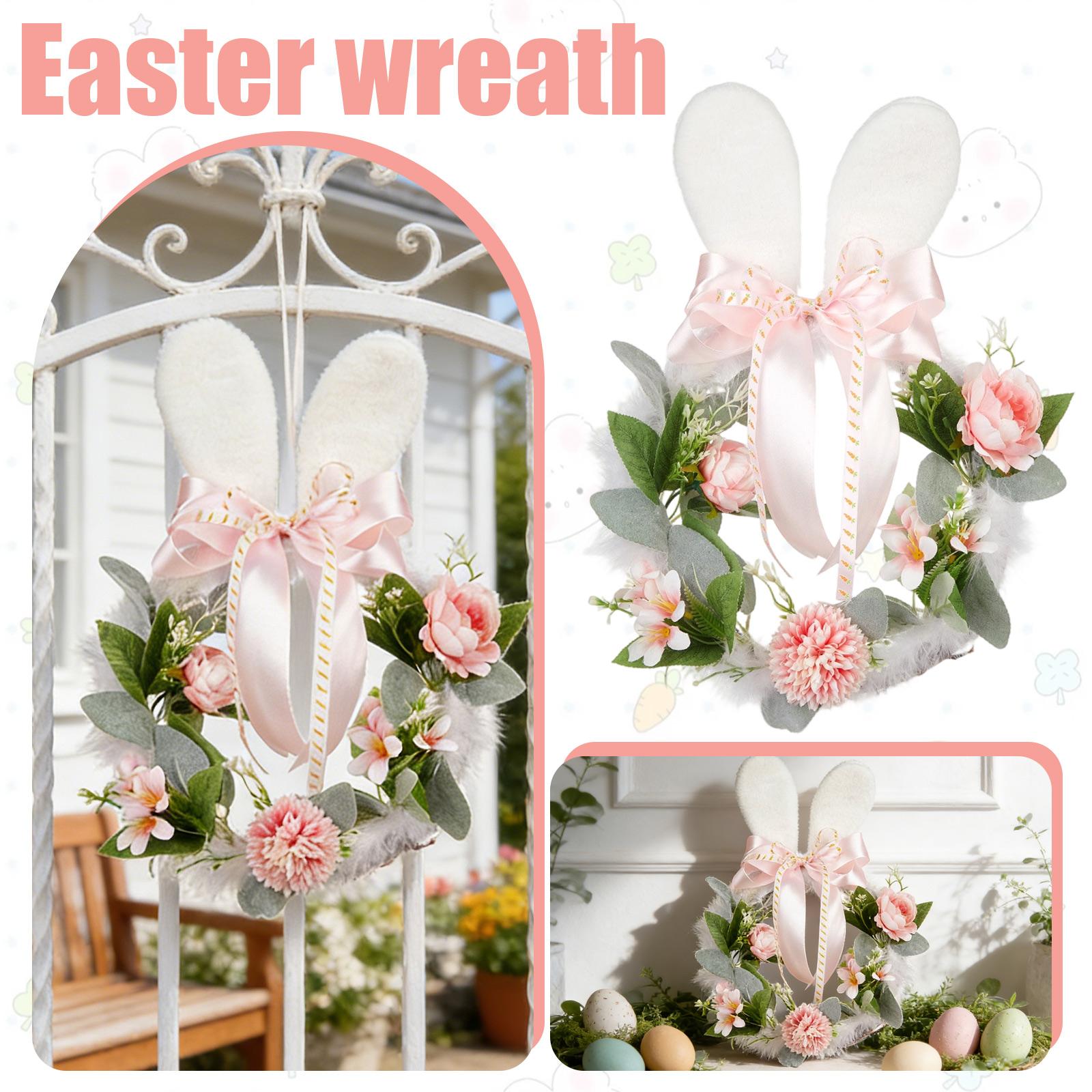Easter Wreath Rabbit Ear Fluffy Sweet Vine Easter Decorations Spring Decor Home Decor Door Wreath Wall Decor Easter Party Decor One Size