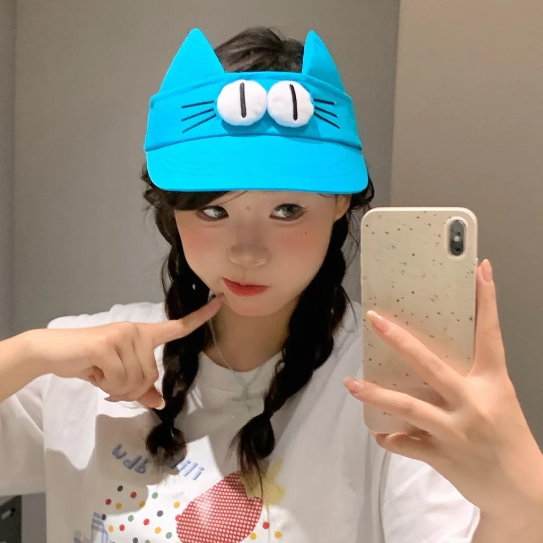 Забавная личность большие глаза кошачья кепка весенняя шляпа с мягким козырьком солнцезащитная солнцезащитная дорожная солнцезащитная тканевая шляпа озеро синий