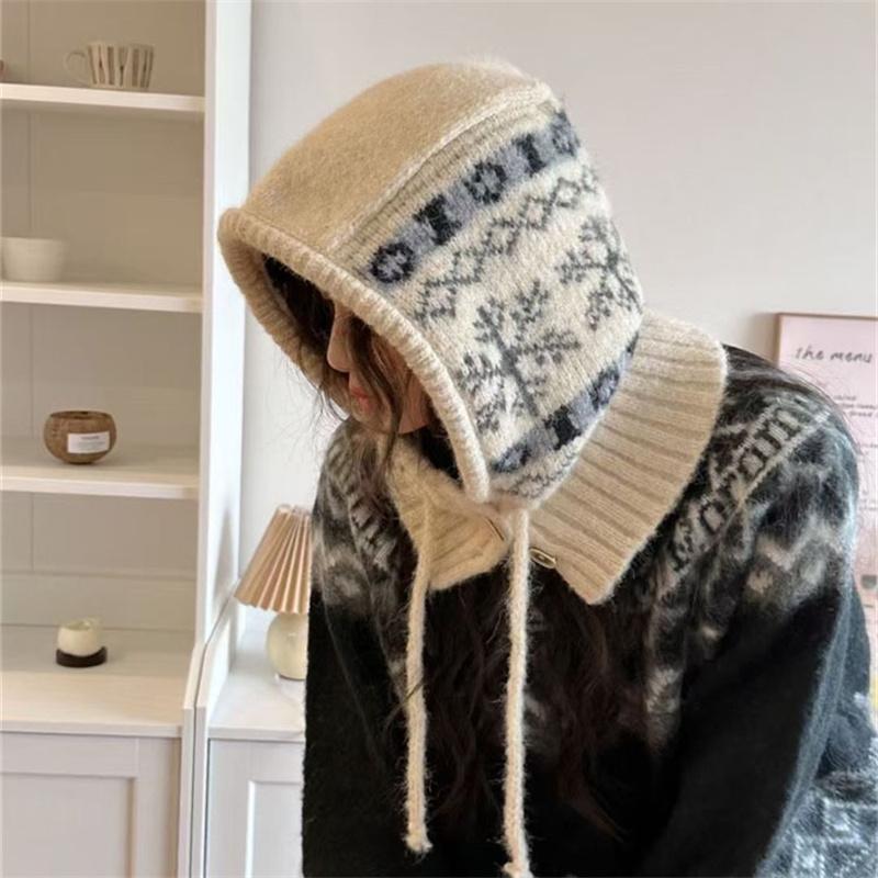 Balaclava hat women's winter thermal hat scarf integrated ear protection wool knitted hat