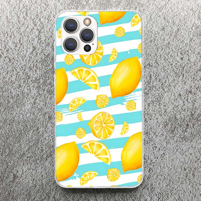 Summer Fruits Lemon Print Soft Case for iPhone 17 Air 16 16E 15 14 Plus 13 Mini 12 11 Pro Max Phone Shell SE 7 8 Pattern Cover F