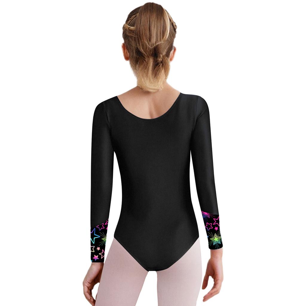 Mädchen Turnanzug Gedruckt Patchwork Glänzende Strassstein-Verzierung Langarm Overall Bühnenkostüm