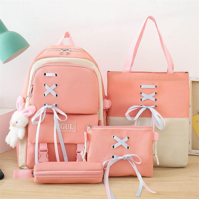 Girl Large Capacity Backpack Set Nylon Lightweight Elementary School Bag for School Start Season Multipurpose Handbag