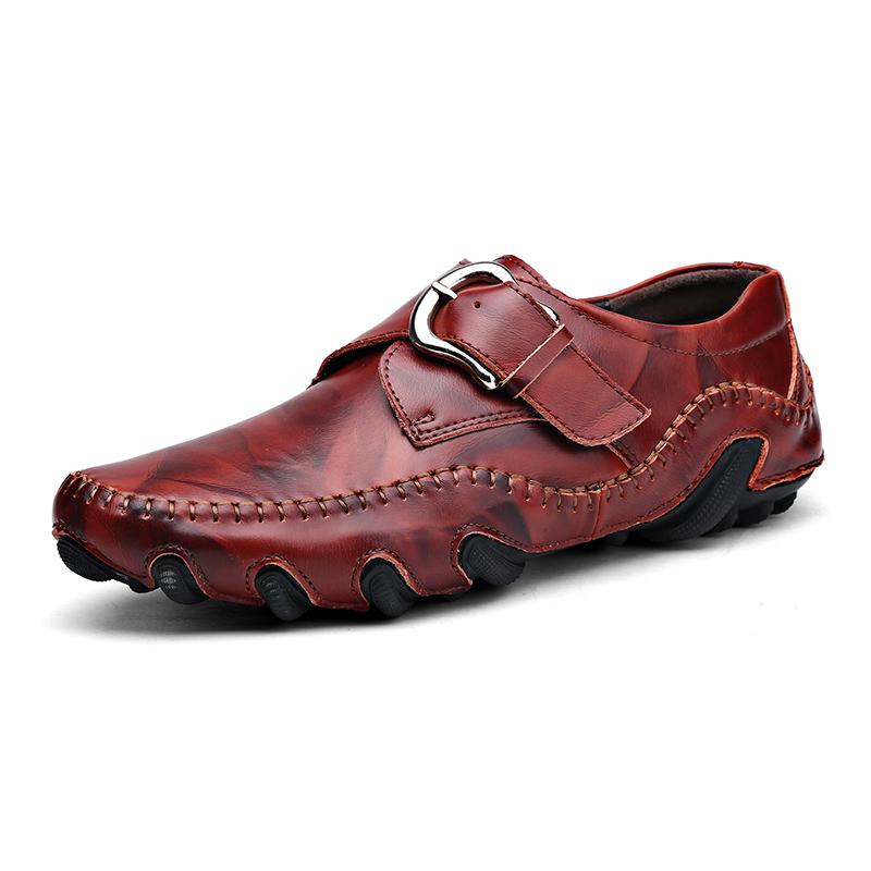 Fashion Fashion Metal Buckle Genuine Leather Loafers Men Brand Luxury Shoes Brown Moccasin Mens Flat Non-Slip Driving Shoes Slip-On Shoe