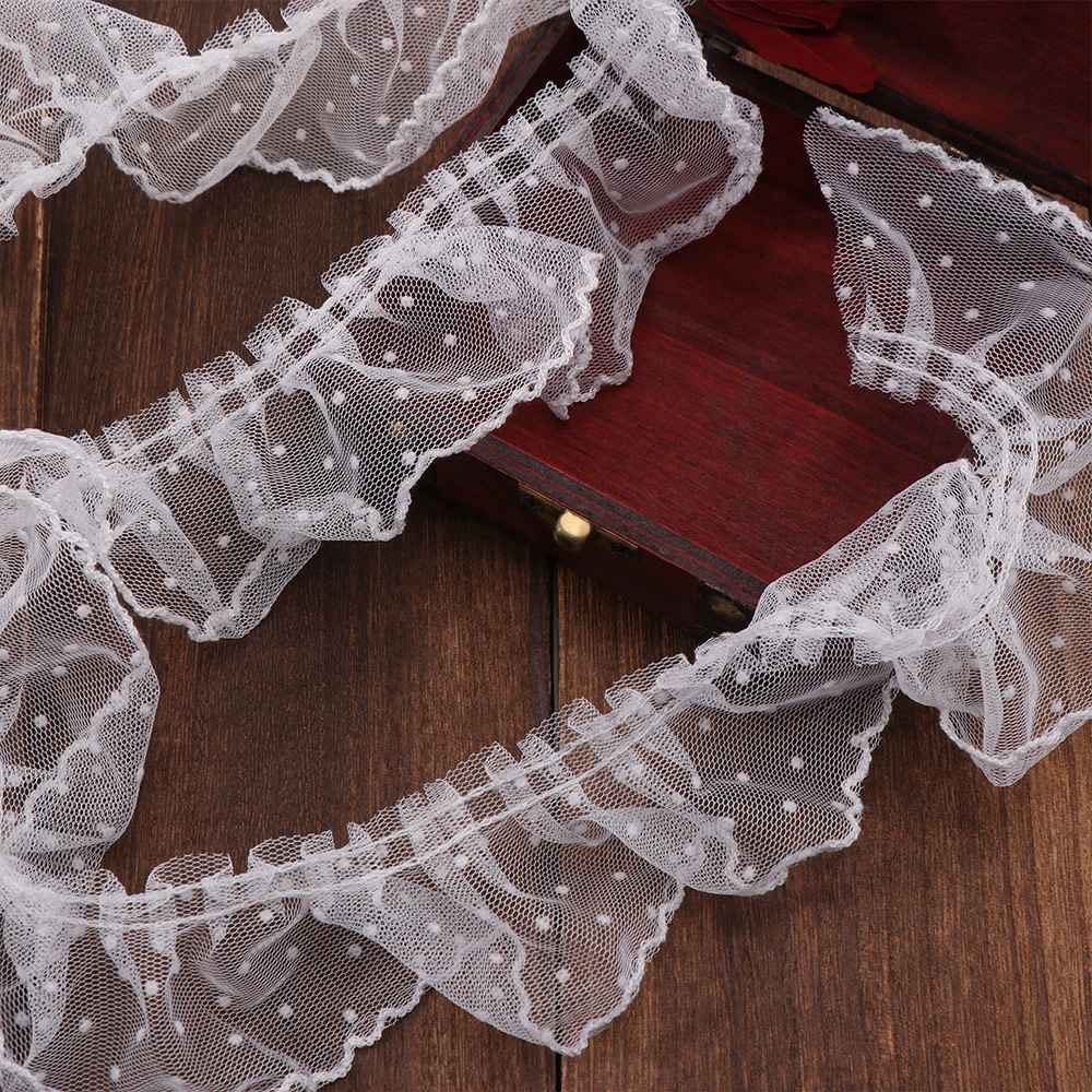 Schwarz/Weiß Gefaltete Spitzenborte Elegantes Spitzenstoffband Polka-Dot-Netzband Manschetten