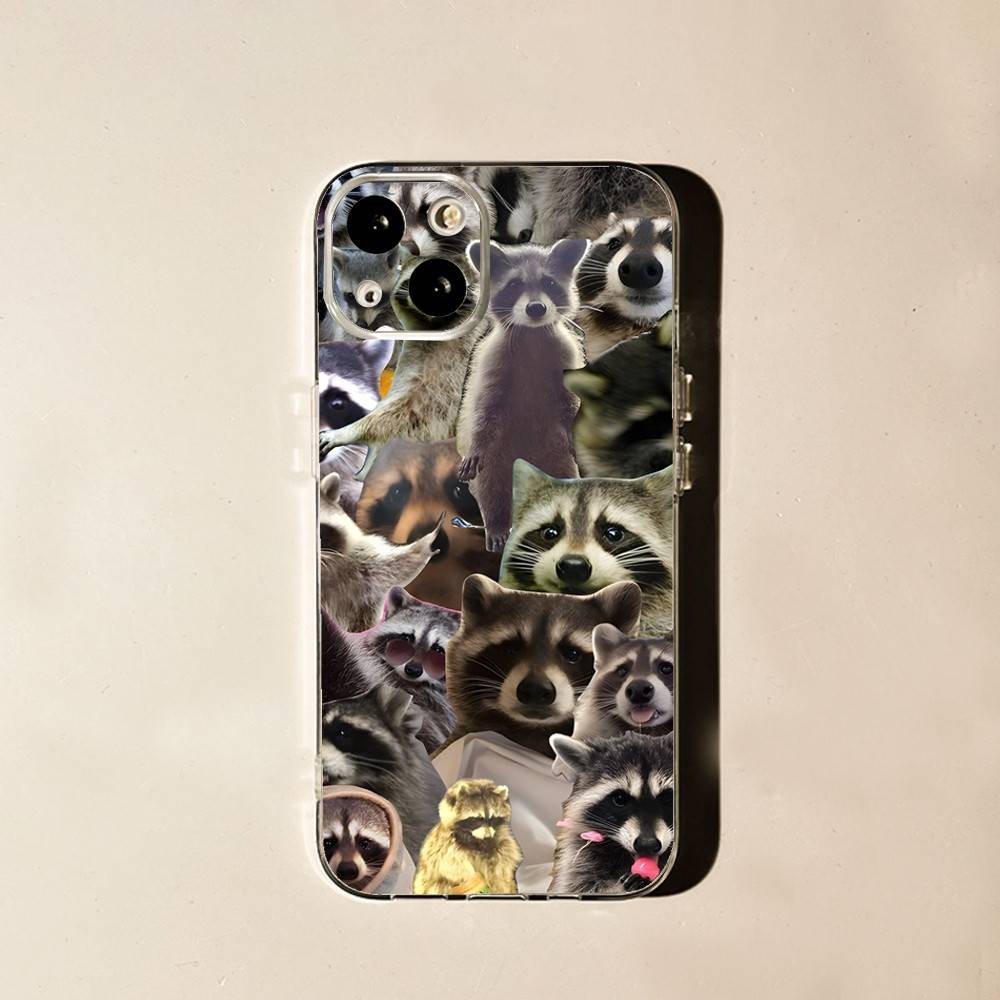 Cute Raccoon Phone Case For iPhone 16,15,14,13,12,11 Plus,Pro,Max,XR,XS,X,7,8 Plus,SE,Mini Soft Transparent Cover