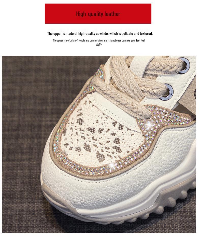 Women's Retro Thick Sole Rhinestone Leather Sandals - Summer 2025 Collection