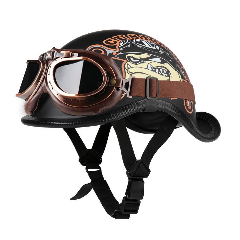 VGV Motorcycle Half Helmet Goggles Included Electric Vehicle Bike Riding Locomotive for Cruiser Retro Man Women Scooter Street