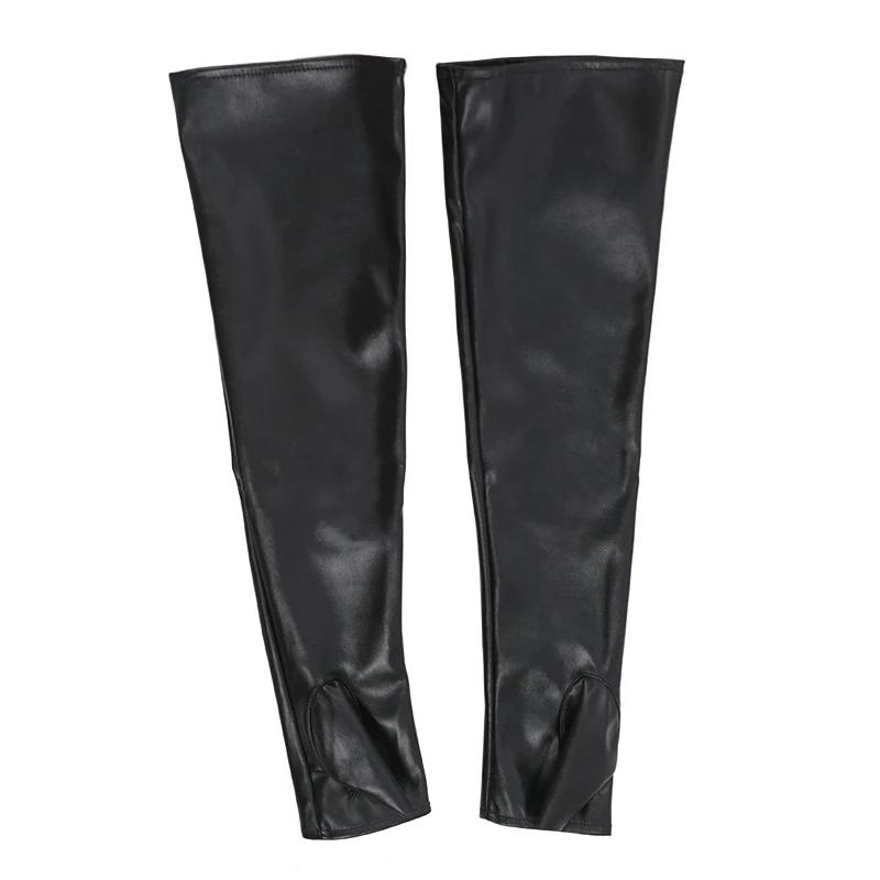 

Women Long Fingerless Gloves Sexy PU Leathers Female Hip Pop Mittens Elbow Mitten Arm Warmer Black Punk Motorcycle Gloves length 65cm