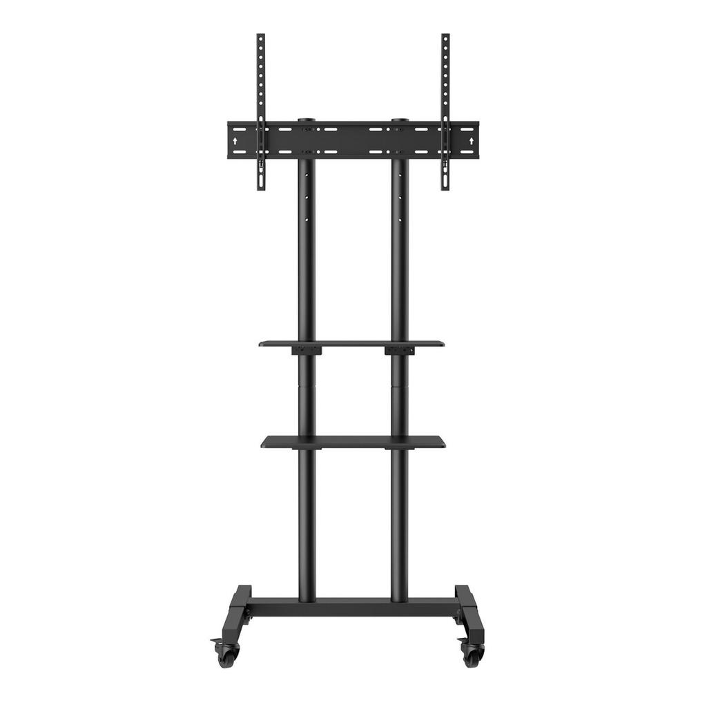 Mobile TV Stand, Mobile TV Cart for 32 to 70 inch TVs, Height Adjustable Portable TV Stand with Wheels, Double Tray for Audio-Visual Devices, Rolling