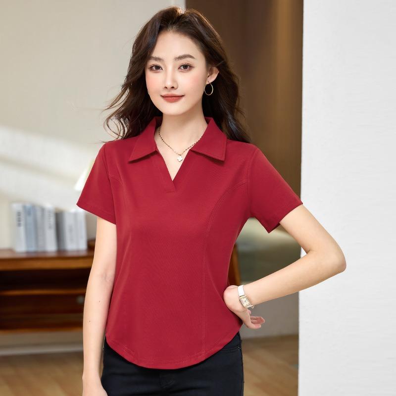Summer Women's Slim and Thin Casual Lapel Short-sleeved T-shirt