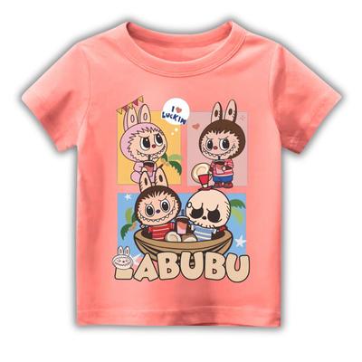 New Labubu Children's T-shirt LABUBU Rowing Pattern Round Neck Short Sleeve Casual Versatile Girls' Top