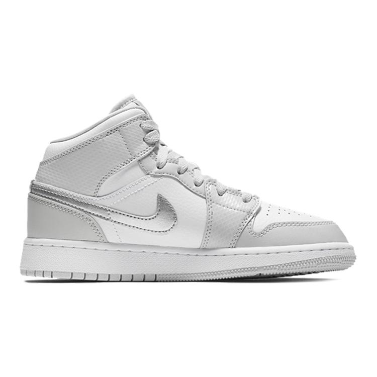 Jordan Air Jordan 1 Mid High top Children's Basketball Shoes White Silver Teenagers 555112-012