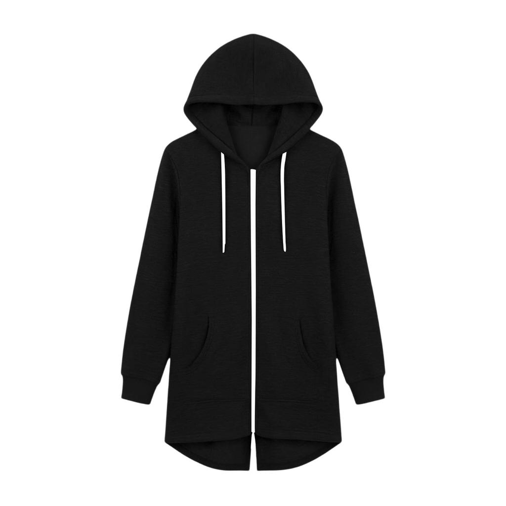 Women's Long Zip Up Hoodie Jacket Loose Fit Casual Outerwear with Pockets Lightweight Hooded Coat for Everyday Wear