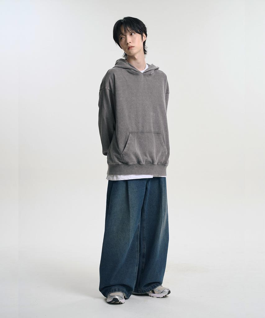 Oversized Pigment Sweat Hoodie Khaki Gray