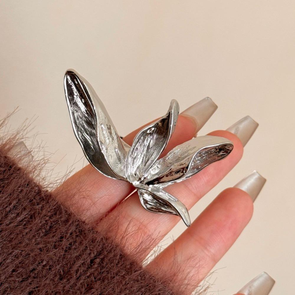 Korean Style Leaf Shape Ring Minority Design Punk Finger Ring Creative Exaggerated Ring  Gift