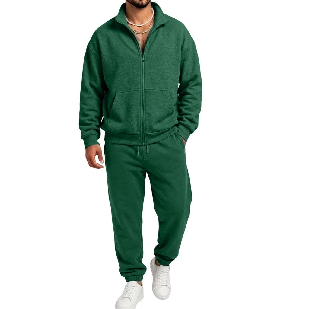 Men's Casual Zip-Up Sweatshirt with Pockets and Stand Collar, Long Sleeve Athletic Track Suit