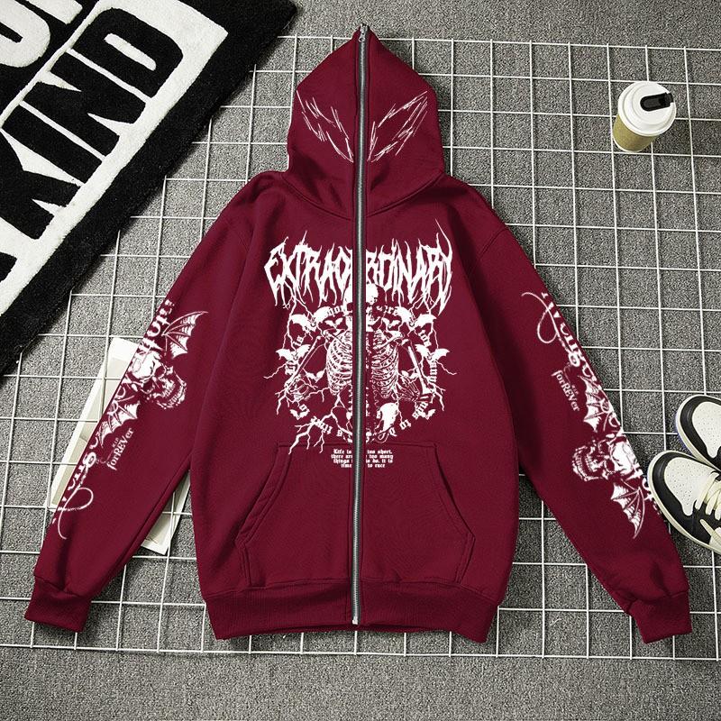 Męska bluza z kapturem na zamek Luźny krój Y2K Dark Academia Streetwear Oversize Pulower Casualowa kurtka