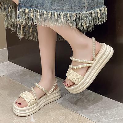 Sandals Slippers Female Summer Fairy Outside Wear Slippers Female Pearl Thick Bottom Casual Two Wear Beach Shoes Female Youthful Women Shoes