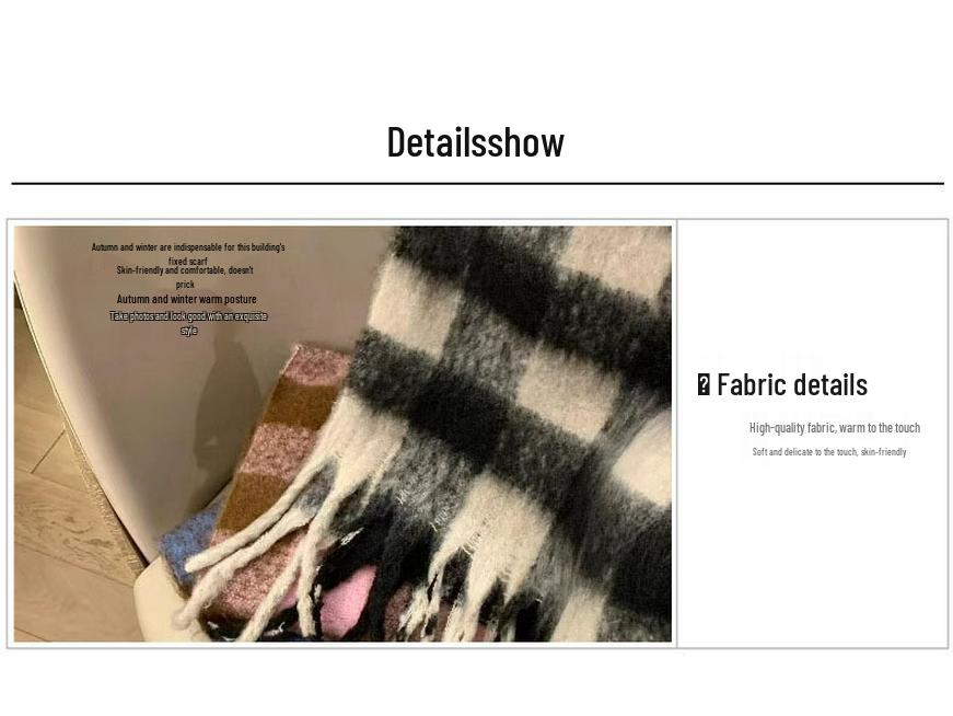 Korean Style Plaid Mohair Scarf - Women's Winter Imitation Cashmere Shawl
