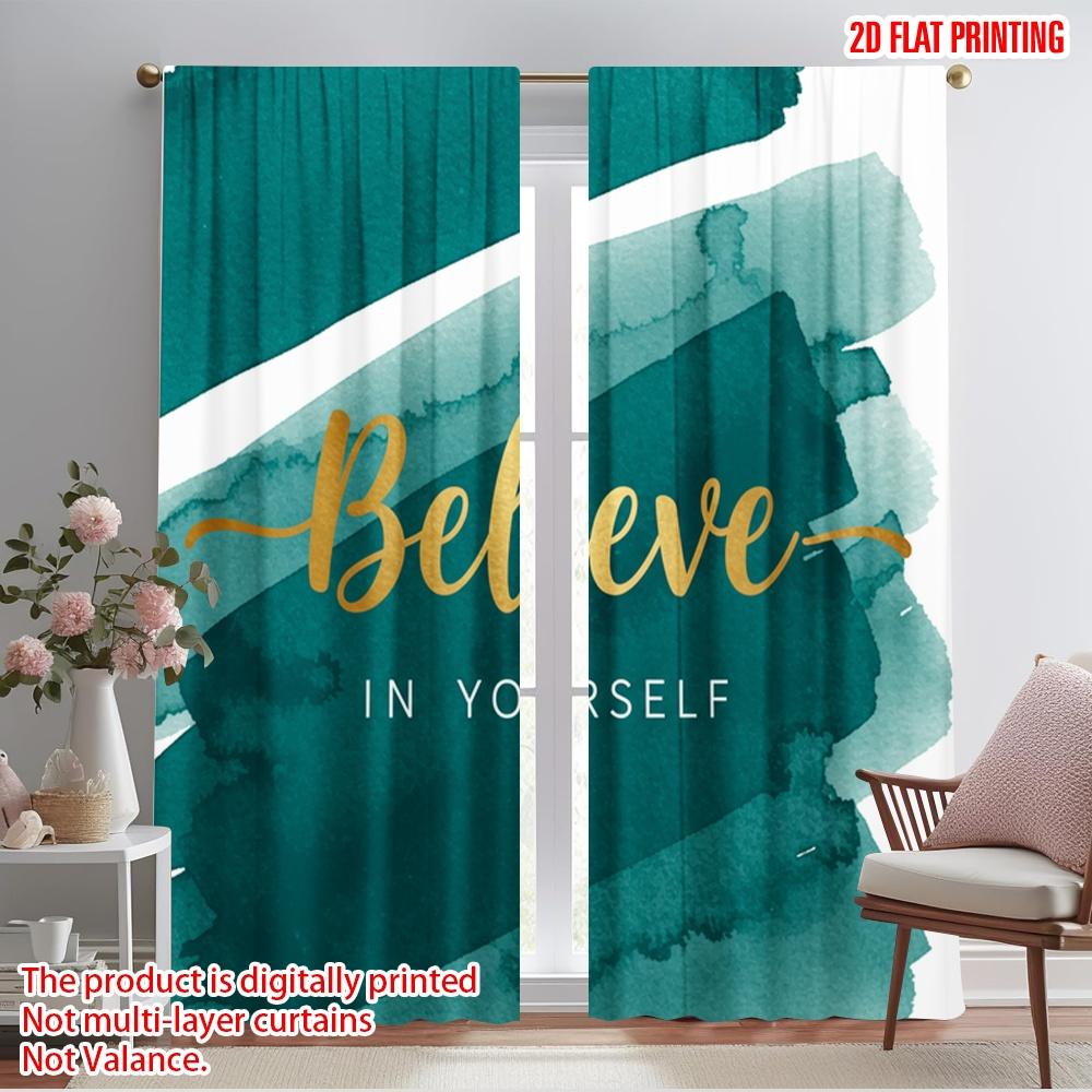 

2pcs 2D flat printing Window Drapes Believe Yourself Golden Brushstrokes Fabric Without Electricity Festive Wall Decor Perfect 52.50×116.00 CM 2pcs