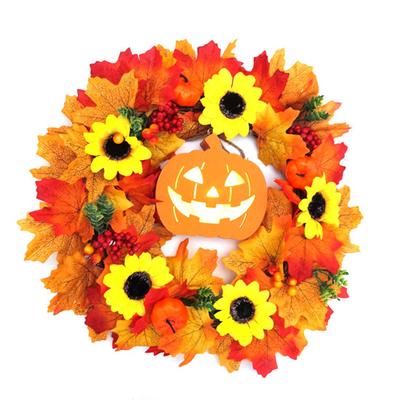 Haus Türhänger Dekoration Halloween Herbst Ahorn Kürbis Kranz mit LED Lichtern Party Kranz Ornamente