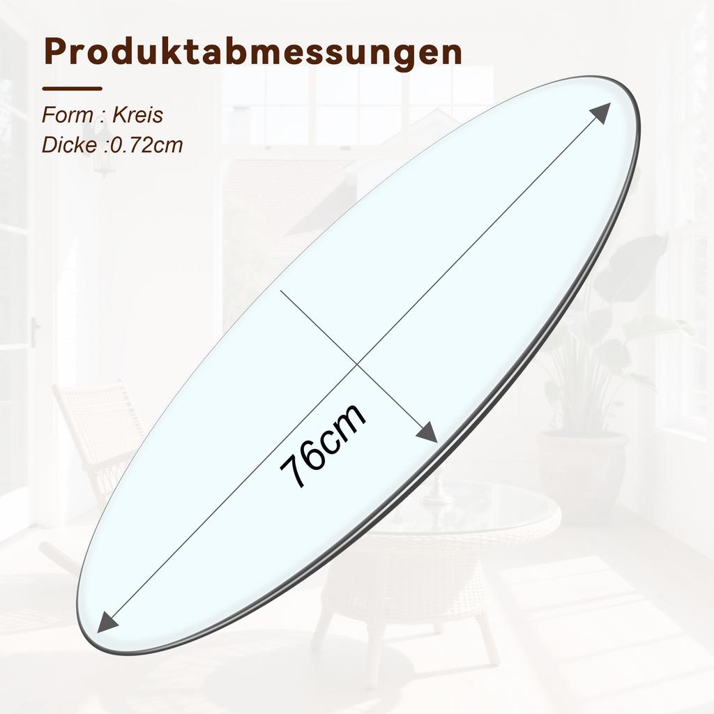 Separate Round Tabletop Made of Tempered Glass – Diameter 76 cm, Thickness 0.72 cm, Durable and Space-Saving. No Assembly Required.