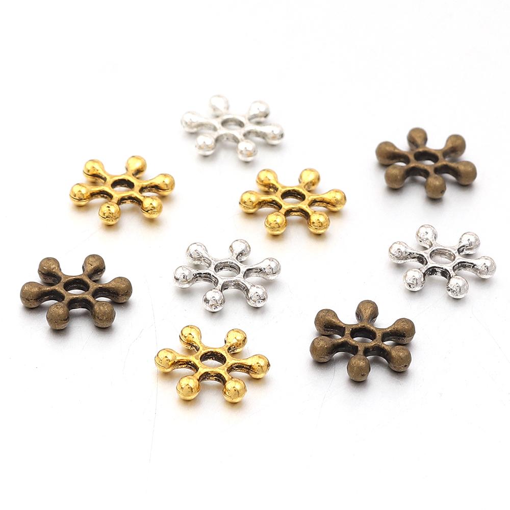 100pcs 9mm Alloy Snowflake Spacer Beads Metal Loose Spacer Beads For Jewelry Making DIY Crafts Bracelets Necklace Accessories