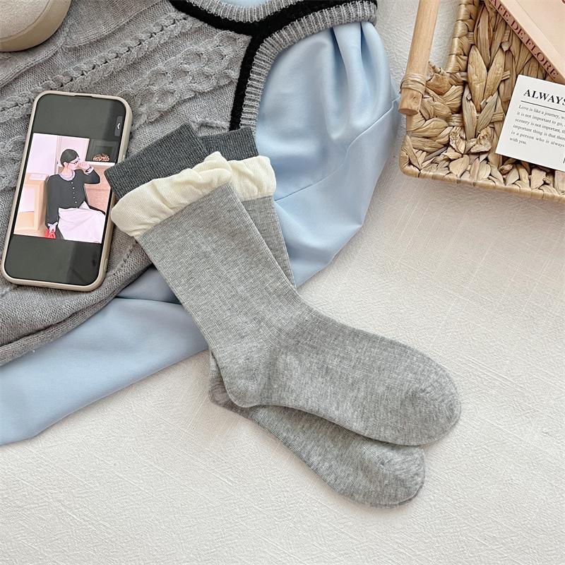 Female Summer Thin Style Trend Stripe Bubble Mouth Lace Breathable in The Tube Pile Socks