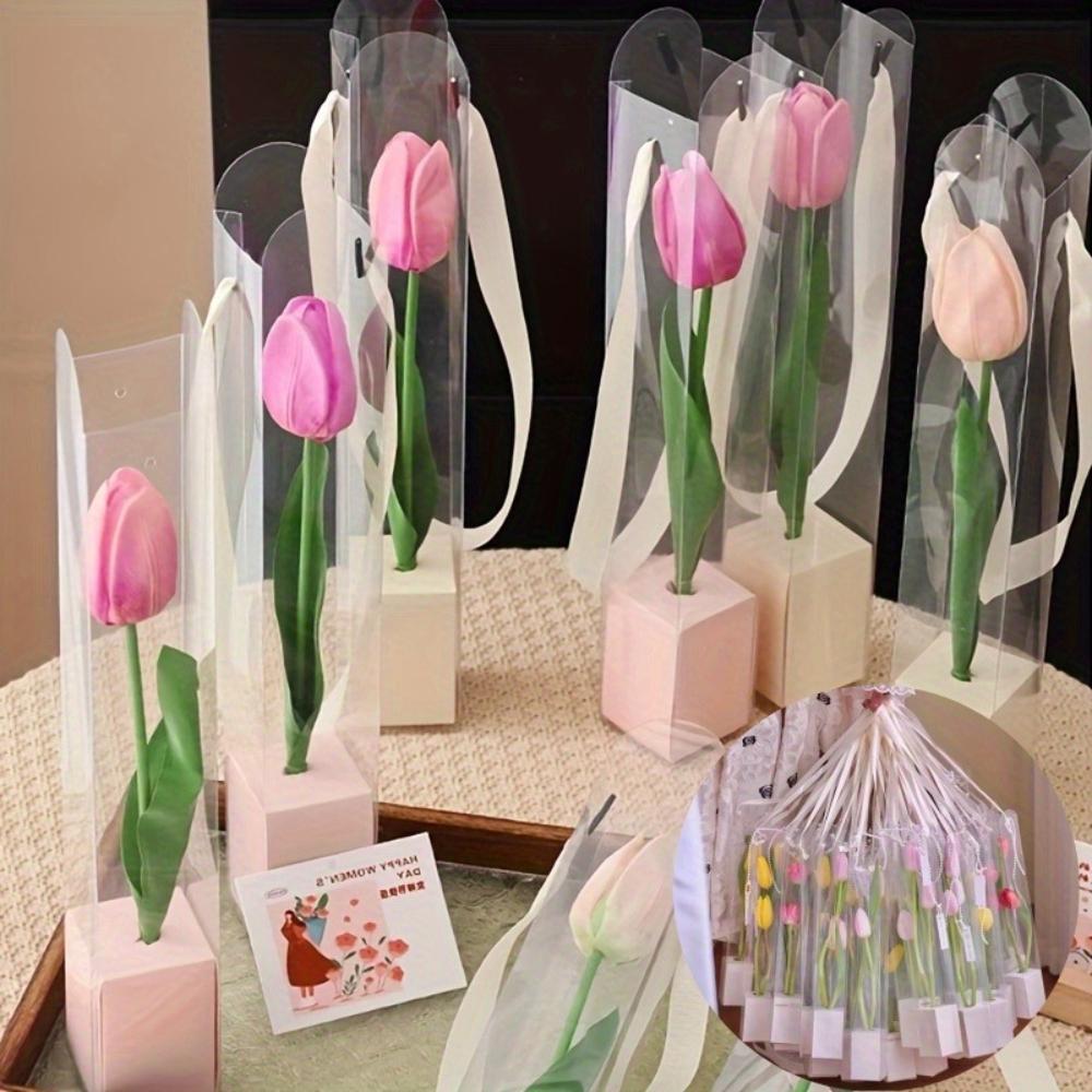5er-Set Tragbare Klare Plastik-Blumenkästen Transparente Handheld-Rosen-Geschenkbox für Blumenstraußverpackung Kleine Florale DIY-Hülle Taschen