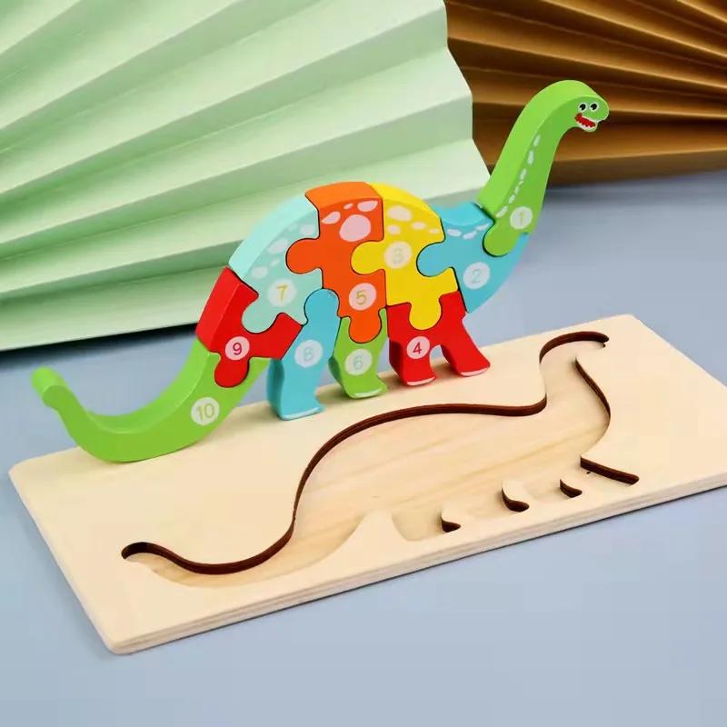 Montessori dřevěné puzzle pro batolata pro děti Montessori hračky pro batolata 2 3 4 5 let Nejlepší 3D puzzle vzdělávací hračka dinosaura