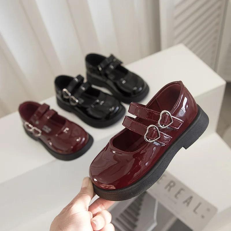 Kids Flat Shoes Black Glossy Girls Performance Dance Shoes Round Toes 2025 New Fashion Children Princess Shoes Non-slip Soft