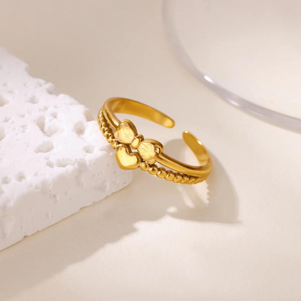 Trendy New Bow Open Rings For Women Gold Color Stainless Steel Geometric Butterfly Ring Finger Jewelry Party Daily Bague Gift