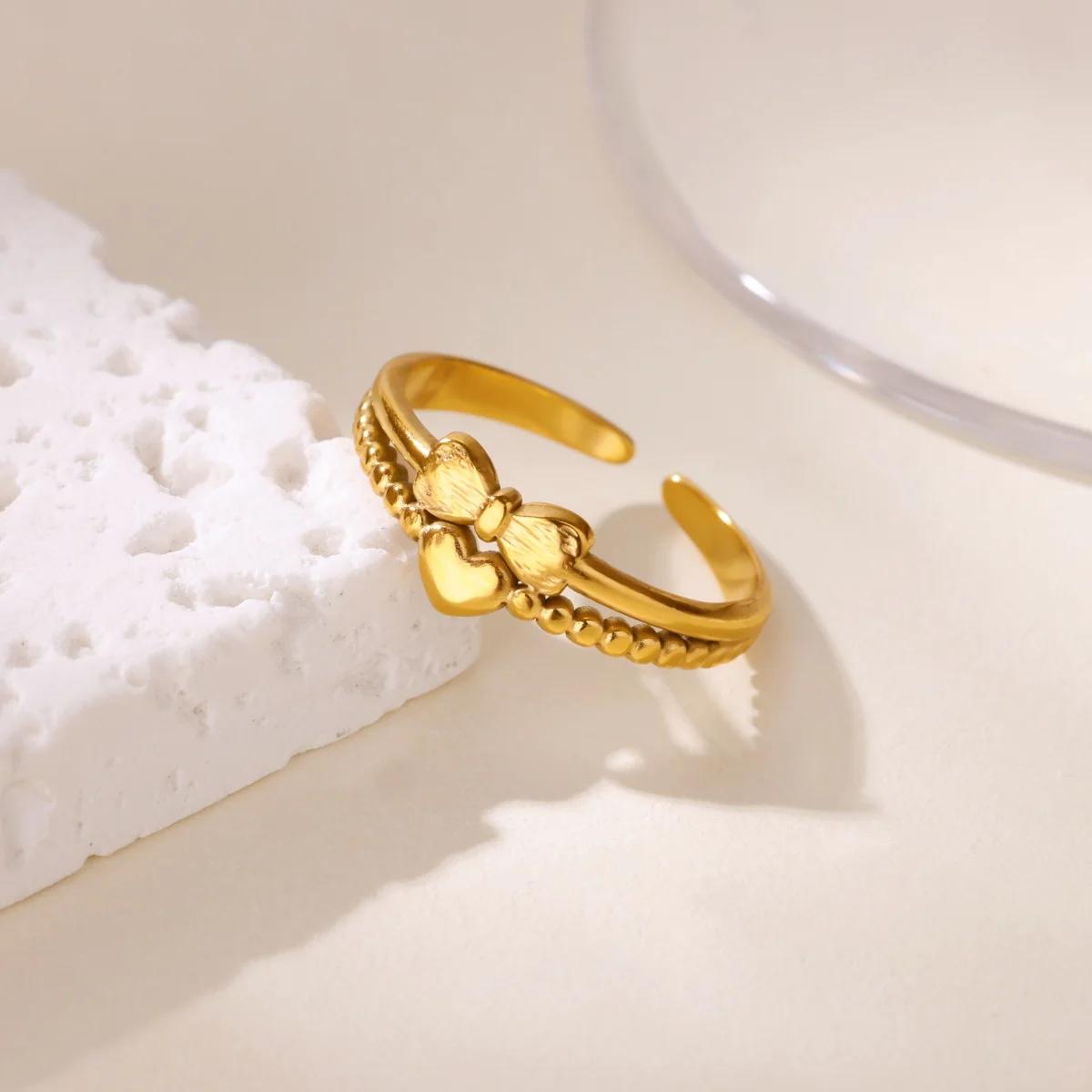 

Trendy New Bow Open Rings For Women Gold Color Stainless Steel Geometric Butterfly Ring Finger Jewelry Party Daily Bague Gift resizable