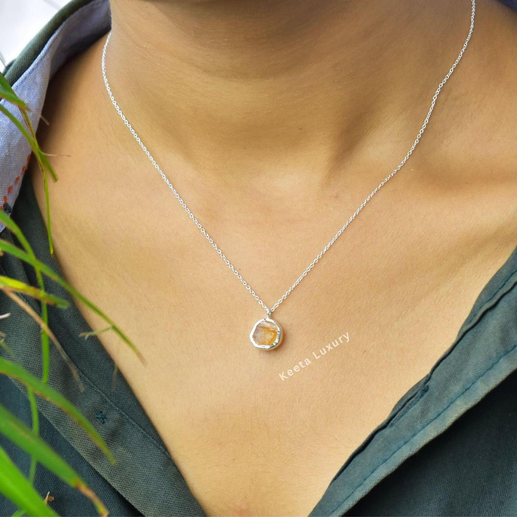 Genuine Raw Citrine necklace Raw gemstone necklace Healing crystal necklace Sterling silver necklace Handmade necklace for beginning