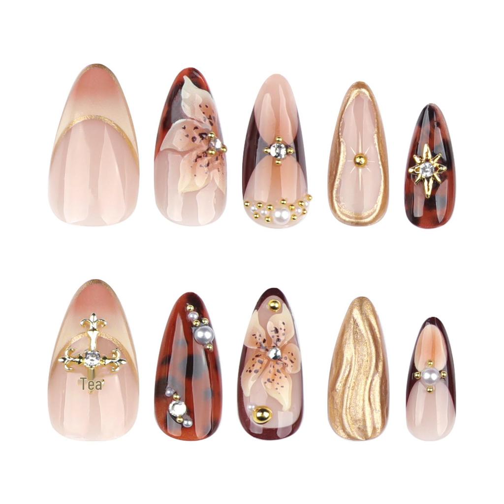 Le Fan 3D Floral Almond Bow False Nails - Nail Art Tips