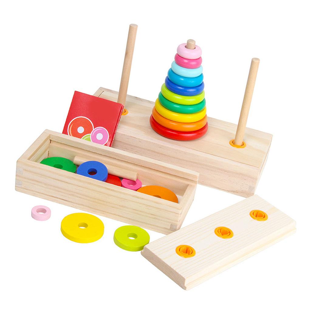 10 Rings Puzzle Game Wooden Tower Early Educational Logic Thinking Block Game Toy for Kids Large