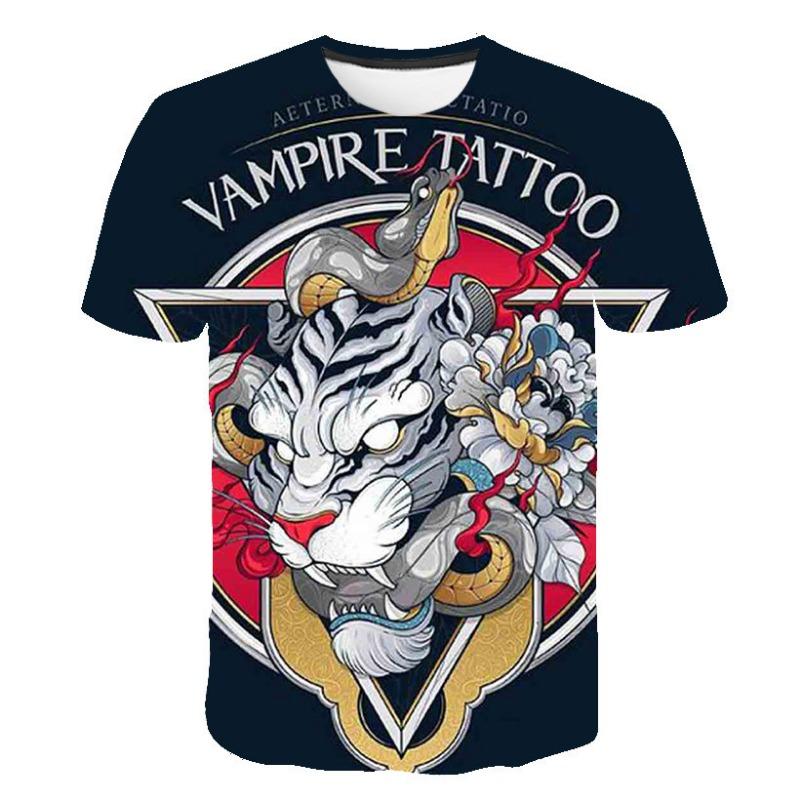 Summer New Cartoon Colorful Fox Dog 3D Digital Printed T-shirt Men's Short Sleeved T-shirt