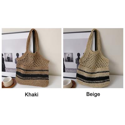 Women Straw Net Bag Large Capacity Woven Shoulder Bags Hollow Out Casual for Summer Travel Shopping