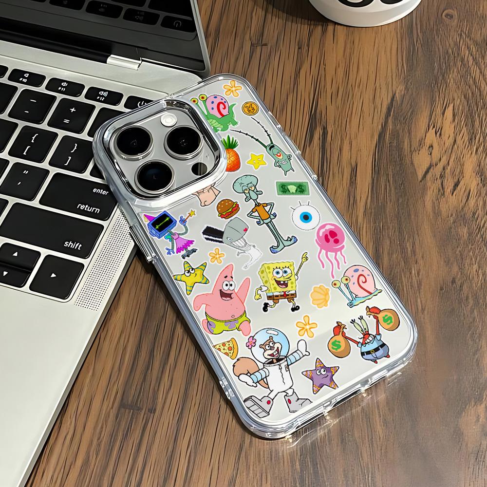 Lovely S-SpongeBobs New Phone Case For iPhone 17 16e 16 15 14 13 12 11 mini Pro Max X XR XSMAX Air Plus Transparent Soft Cover